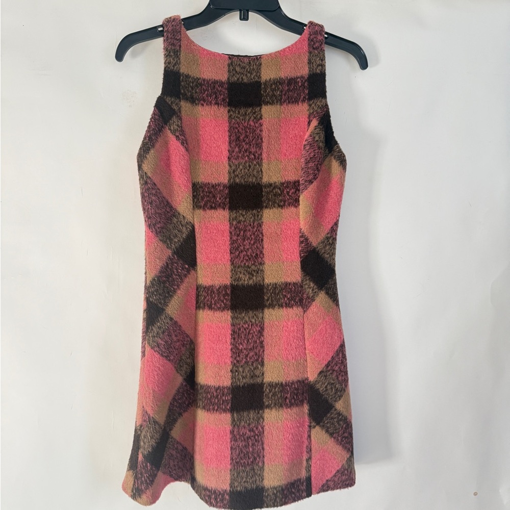 En Saison Pink and Brown Plaid Mini Dress